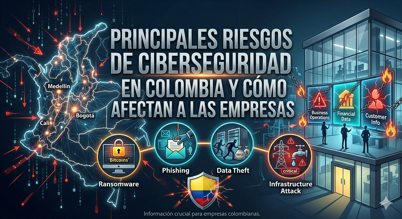 Conoce los principales riesgos de ciberseguridad en Colombia en 2026, cómo afectan a las empresas y qué hacer para proteger datos, operaciones y continuidad del negocio.